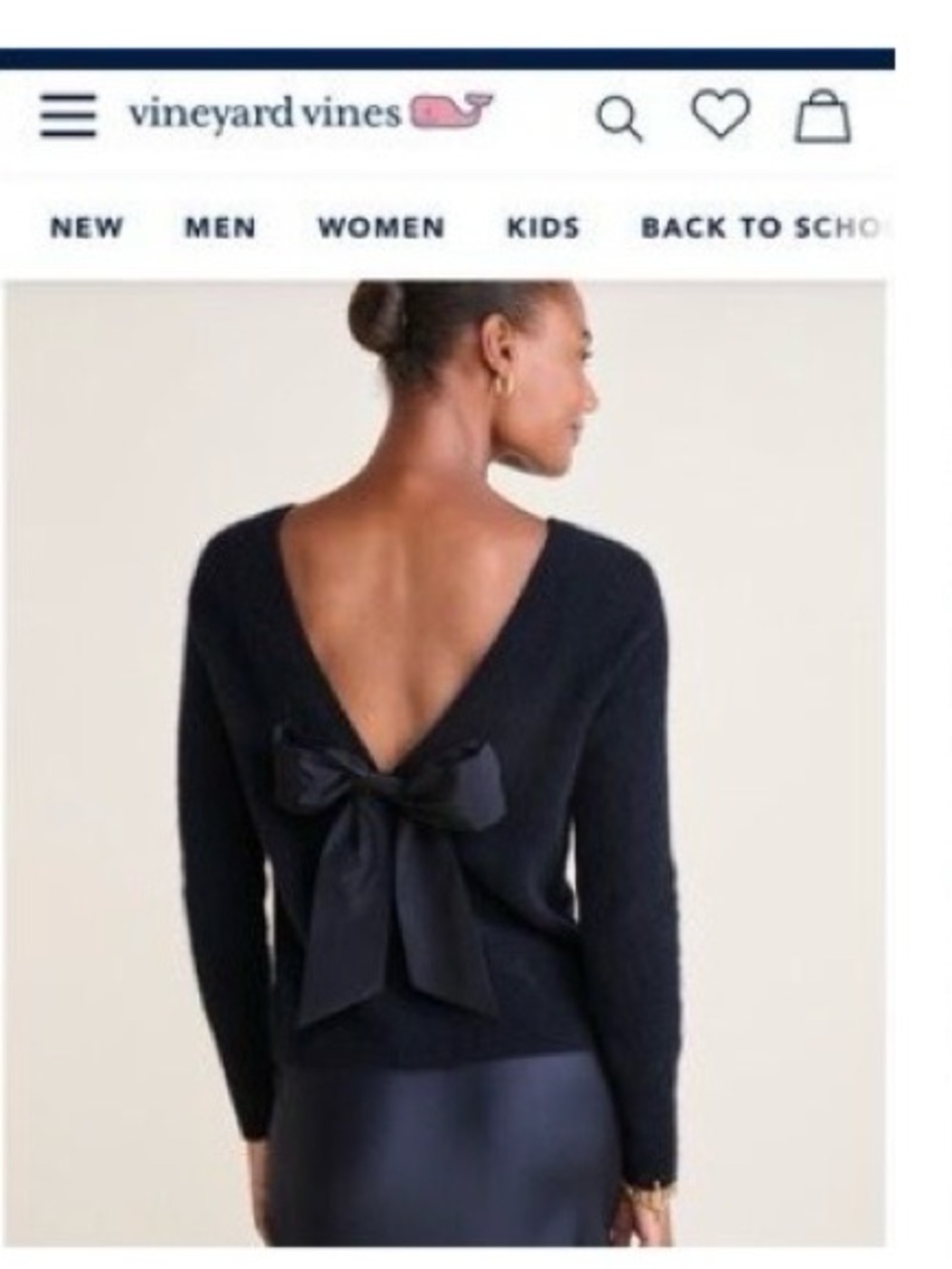 Vineyard Vines Navy Sweater with back Bow. Perfect for holidays or a night out!